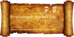 Preininger Borbála névjegykártya