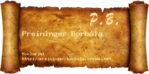 Preininger Borbála névjegykártya